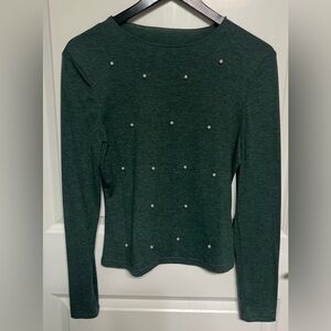 Green long sleeve with pearl detailing size L